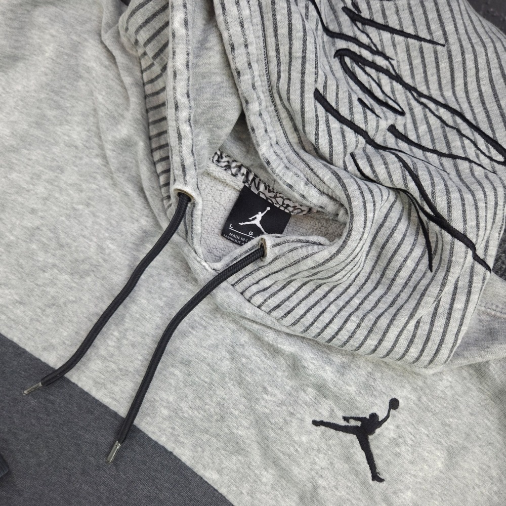 Jordan Flight Hoodie Mens L Gray Cotton Colorblock Striped Hood Jumpman Athletic